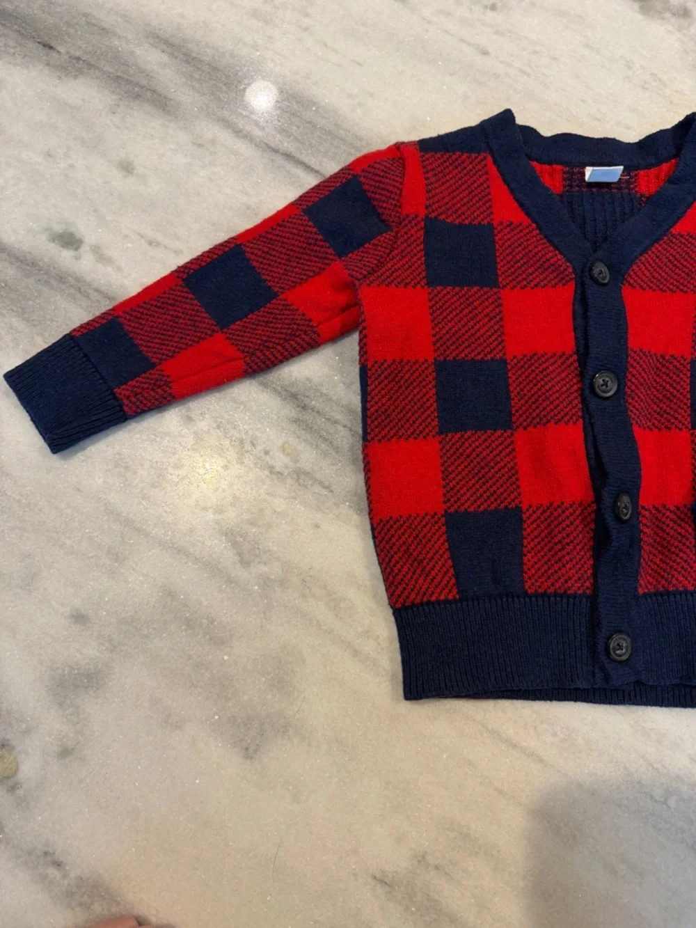 Baby Gap Toddler Sz 4 Cotton Nylon Wool Blend Red & Navy Checked Cardigan V-neck